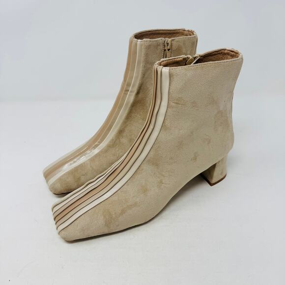 effrey Campbell Peace Out Square Toe Booties Size 8.5 Beige Suede Block Heel - Picture 15 of 15